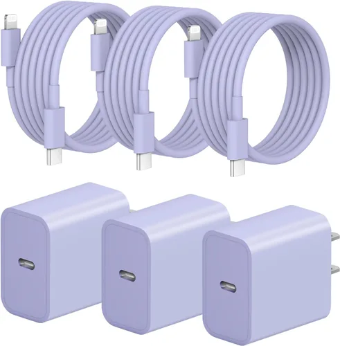 Miniatura 19 de Cargador rápido para iPhone, 3+3 unidades, cargador de pared USB C de 20 W con cable de carga rápida de 6 pies compatible con iPhone