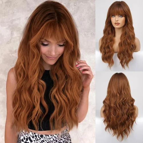 Miniatura 28 de HAIRCUBE Peluca Auburn con Flequillo Cabello Largo con Flequillo Cabello Rojo Apariencia Natural Resistente al Calor Peluca Sintética Juego Diario