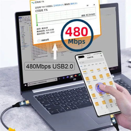 Miniatura 7 de Cable USB-C de 240 W tipo C 480 Mbps 48 V 5 A de perfil bajo en ángulo de 90 grados compatible con USB 2.0 100 W de carga para portátil, tableta