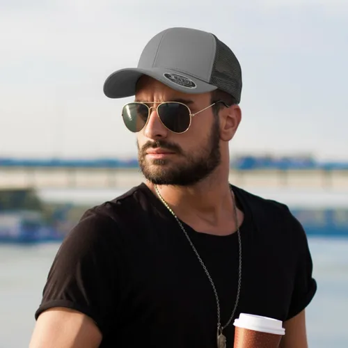 Miniatura 7 de Cap America i8502 Flexfit 110 Premium - Gorra de camionero de perfil medio con 6 paneles de malla trasera con protección UV y cierre ajustable Azul