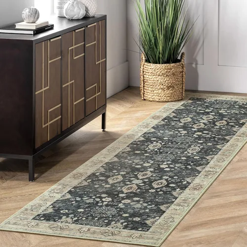 Przemy Alfombra de Pasillo para Dormitorio, 2x6 pies Alfombra Lavable Antideslizante, Pequeña Alfombra Floral para Entrada, Pasillo, Cama de Niñas,