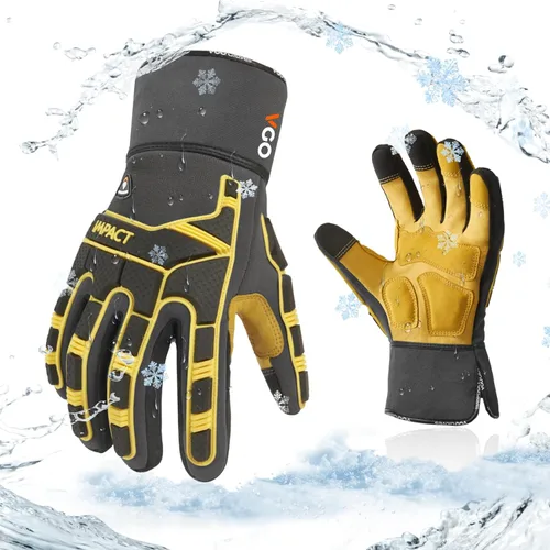 Miniatura 9 de Vgo... Winter Work Gloves Men,Leather Work Gloves,Anti-vibration,Mechanics Gloves,Abrasion Resistance