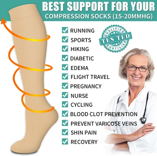 Miniatura 46 de Paquete de 3 pares de calcetines de compresión médica para mejorar la circulación de mujeres y hombres, para correr, hacer deporte y amamantar