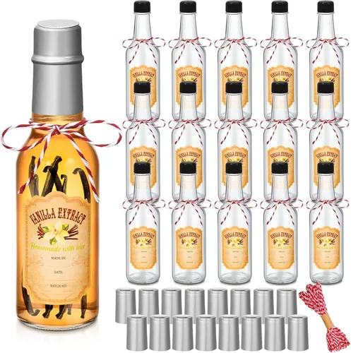 Miniatura 23 de Tioncy 16 botellas vacías de extracto de vainilla para botella de vidrio casera con tapa, banda retráctil, calcomanía, manualidades, regalo de boda