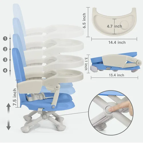 Miniatura 4 de YOLEO Silla alta para bebé, asiento elevador para mesa de comedor, sillas altas plegables con alturas ajustables, asiento elevador de viaje