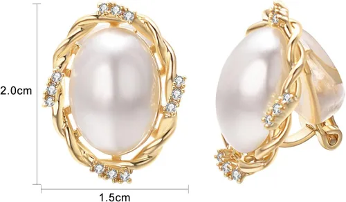 Miniatura 2 de Yoursfs Aretes de clip de perlas blancas grandes para mujer, chapados en oro de 18 quilates, hipoalergénicos, sin perforaciones, joyería brillante