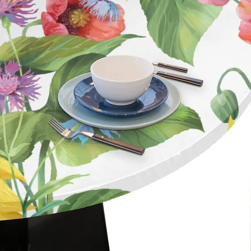 Miniatura 6 de Pardick Mantel redondo ajustable con flores, mantel redondo de cebada y amapola con borde elástico, impermeable, lavable, se adapta a mesas de hasta