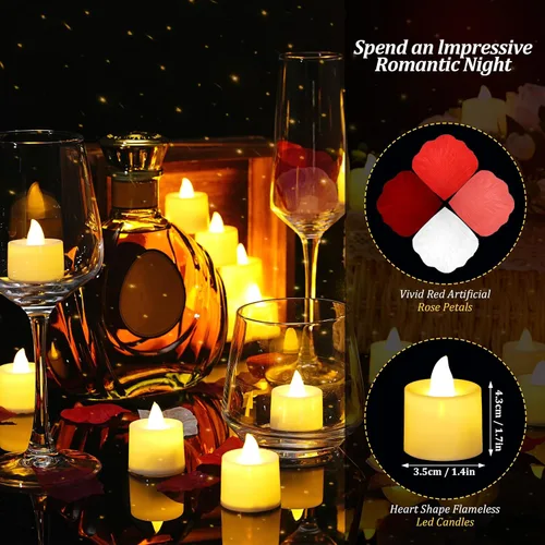 Miniatura 5 de Coume 6000 pétalos de rosa artificiales con 72 velas LED sin llama, decoraciones románticas, velas falsas, decoraciones de aniversario para el día