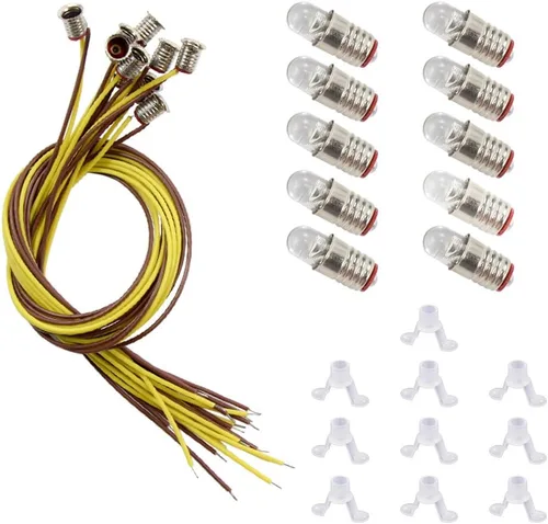 Miniatura 6 de E505WMT 10 Sets Bombilla de tornillo LED blanco cálido y base de soporte E5 E5.5 12V-14V para diseño de tren modle