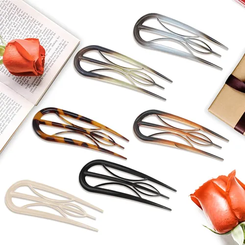 Miniatura 6 de Juego de 6 horquillas francesas, onduladas en forma de U, pinzas para el pelo retro con 3 dientes internos, ideal para moños de cabello fino