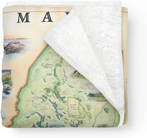 Miniatura 11 de Xplorer Maps Manta de forro polar del Parque Nacional Acadia Manta de 58 x 50 pulgadas Arte original dibujado a mano
