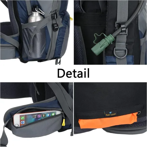 Miniatura 9 de WoneNice Mochila de senderismo impermeable de 50L (45+5) - Mochila deportiva al aire libre con cubierta de lluvia Rojo
