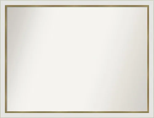 Miniatura 230 de Amanti Art Espejo de baño blanco para sobre el fregadero, 30 x 35 pulgadas, espejo de tocador rectangular estrecho de Eva de oro blanco, marco
