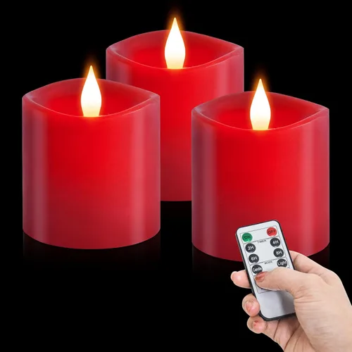 Miniatura 33 de Velas sin llama de 3 x 3 que funcionan con pilas con temporizador remoto, duran 600 horas, velas de batería parpadeantes, velas LED eléctricas