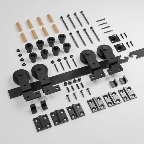 Miniatura 6 de Kit de herrajes para puerta corrediza de granero plegable de 76 pulgadas para 4 puertas, rodillo de montaje superior, suave y silencioso, fácil