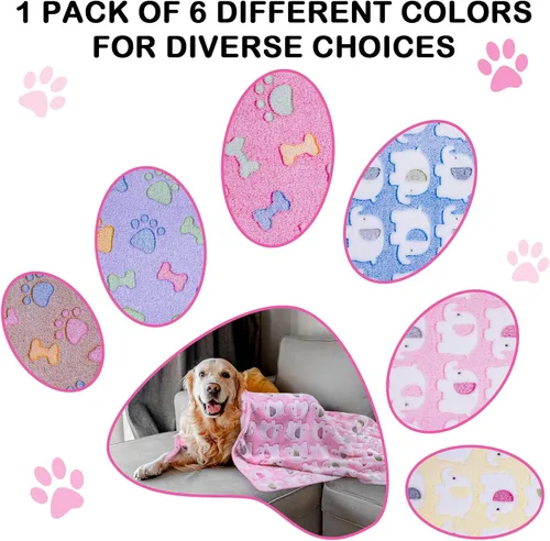 Miniatura 3 de Dono 1 paquete de 6 mantas para perros, manta suave y esponjosa para mascotas, manta cálida para dormir, diseño de huellas de cachorro, manta
