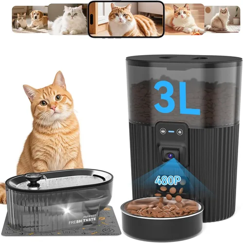 Miniatura 10 de PAPIFEED Comedero automático para gatos con aplicación, dispensador de comida para gatos WiFi de 2.4 G, alimentador lento de 3 litros para alimentos