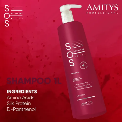 Miniatura 2 de Amitys SOS Recovery Shampoo 1L Aminoácido, proteína de seda D-pantenol, protege la reparación de fibra capilar dañada, fortalecimiento capilar