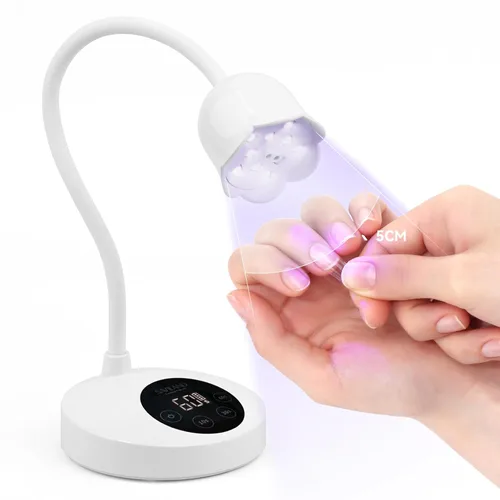 Miniatura 13 de SAVILAND Essentials Lámpara de uñas LED manos libres: luz UV rosa de secado rápido con soporte plegable LCD visible Temporizador de 20/60s lámpara