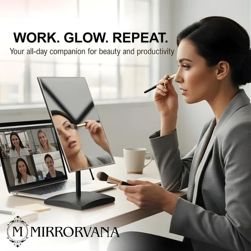 Miniatura 6 de MIRRORVANA Espejo de escritorio grande con soporte para escritorio de oficina, tocador de maquillaje y encimera de baño, espejo facial ajustable