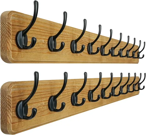 Miniatura 29 de Dseap Perchero de Pared: Moderno, Patentado, Resistente, 17.4" de Largo, Riel Colgador de Madera con 5 Ganchos Dobles para Abrigos de Invierno, Negro