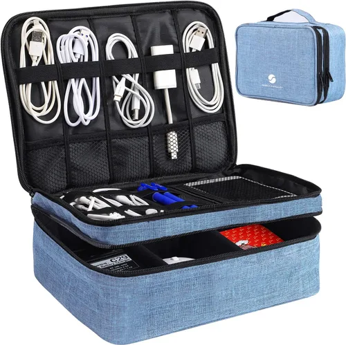Miniatura 10 de ORIENT FAMULAY Organizador de Electrónica de Viaje, Bolsa Organizadora de Cables Resistente al Agua de Doble Capa Grande, Bolsa de Almacenamiento