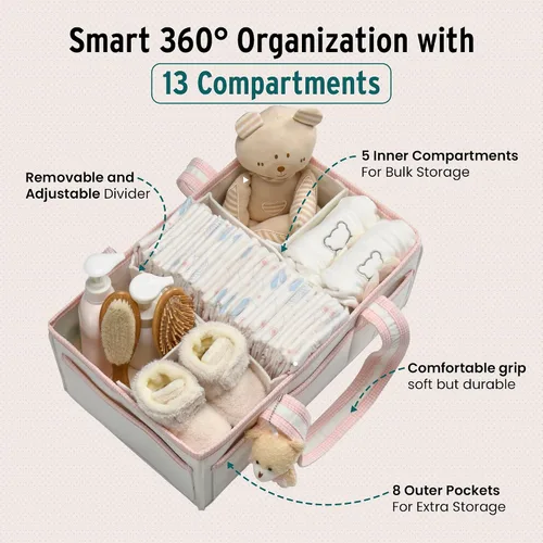 Miniatura 11 de Organizador de Pañales PeraBella XL con Asa, Bolsa de Regalo para Baby Shower, Artículos Imprescindibles para Registro de Búsqueda, Organizador