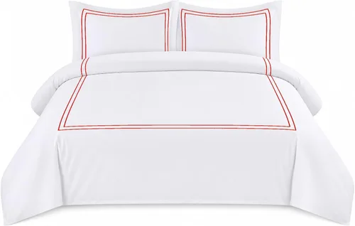 Miniatura 9 de BedDecor Lujoso juego de funda de edredón de algodón egipcio de 400 hilos, 1 pieza con hermoso bordado de 2 rayas