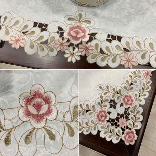 Miniatura 5 de Camino de mesa bordado con flores, cubierta de mesa de té de diseño moderno y elegante, mantel de poliéster para restaurante, cocina, comedor, boda