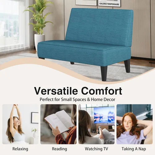 Miniatura 5 de Acolchado Lino sin brazo settee Loveseat sofá Home informal sala dormidor, Tela, Azul