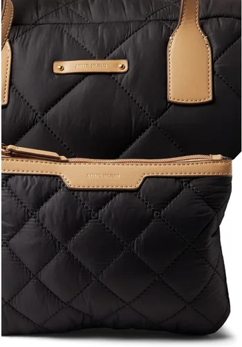 Miniatura 4 de Anne Klein Nylon acolchado Weekender, Negro Arena Cálida Cincha Negro-Blanco