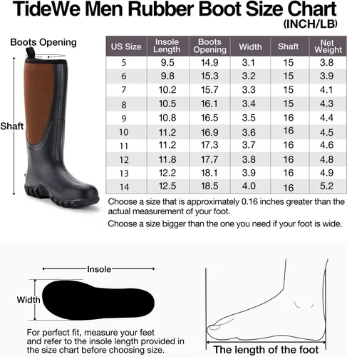 Miniatura 6 de TIDEWE Botas de goma para hombres, multitemporada, botas de lluvia impermeables con vástago de acero, botas de caza de goma duradera de neopreno