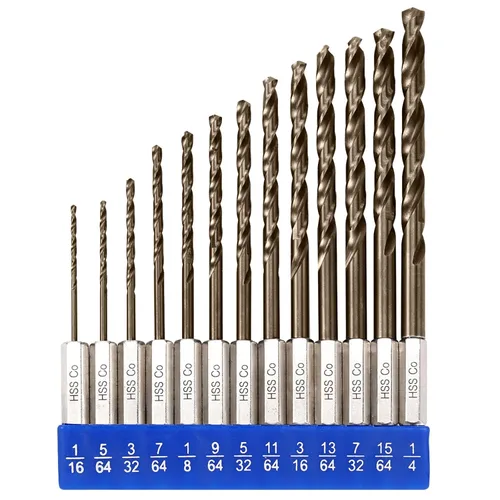 Juego de brocas de cobalto con vástago hexagonal de 1/4 para metal y acero endurecido, 13 brocas helicoidales M35 HSS de 1/16 a 1/4 pulgadas para