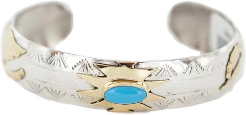 Miniatura 2 de $510Tag 12ktGF Pulsera nativa de turquesa natural de águila navajo con certificación de plata 13095 Hecho por Loma Siiva, Metal Piedra, Turquesa