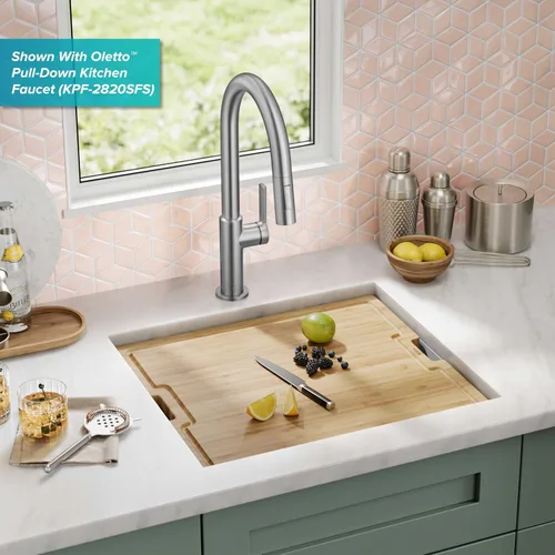 Miniatura 2 de KRAUS Kore KWU111-21 - Lavaplatos de cocina con estación de trabajo de 21 pulgadas, para empotrar, cubeta individual, de acero inoxidable calibre