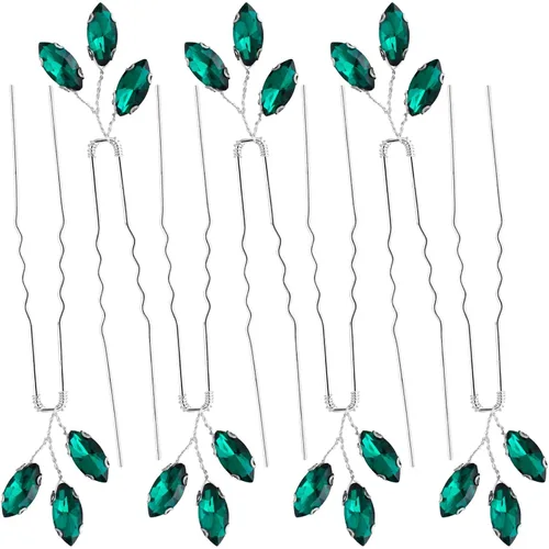 Miniatura 8 de PAGOW 10 horquillas de pelo con diamantes de imitación verdes, horquillas Bobby para novias, pieza de pelo de boda con diamantes de imitación