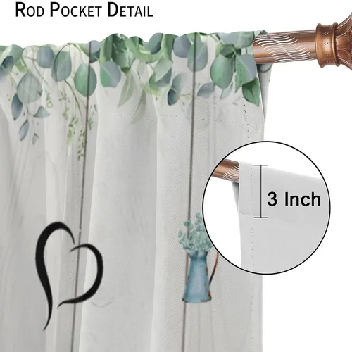 Miniatura 7 de Cortinas rústicas de cocina de granja, hojas verdes florales de primavera, cortinas retro de tablones de madera campestre para dormitorio, comedor