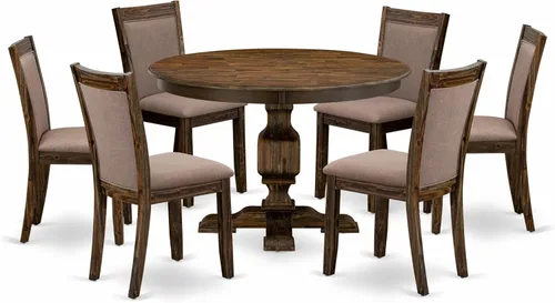 Miniatura 18 de East West Furniture F2MZ7-748 - Juego de mesa y sillas de cocina de 7 piezas que consta de una mesa redonda de comedor con pedestal y 6 sillas