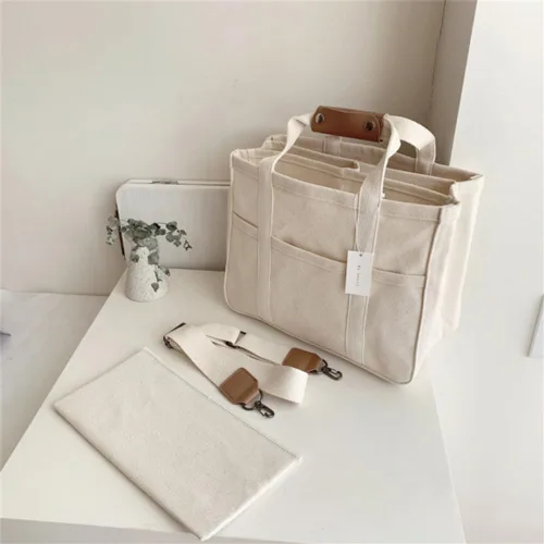 Miniatura 2 de Bolsa de lona con múltiples bolsillos para mujer, bolsa cruzada duradera de gran capacidad, bolsa de hombro práctica casual con compartimentos
