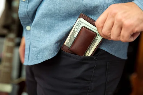 Miniatura 7 de Bosca Cartera de cuero con bolsillo frontal de lujo para hombre, Marrón oscuro