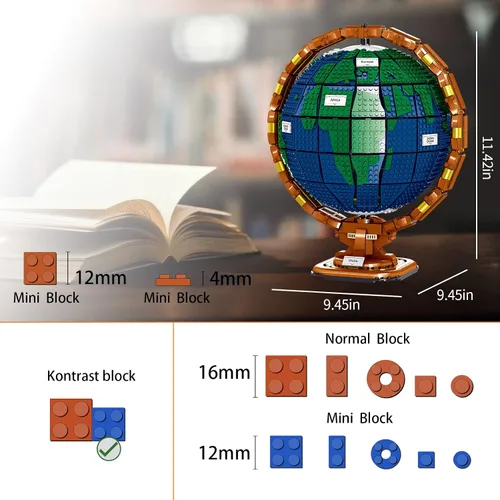 Miniatura 5 de Ideas The Globe - Juego de construcción para adultos, 2514 piezas, decoración del hogar, mapa del mundo, globo giratorio, regalos para quienes aman