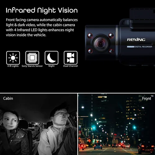 Miniatura 3 de Rexing V3 Cámara doble frontal e interior Full HD 1080p con WiFi y GPS incorporado