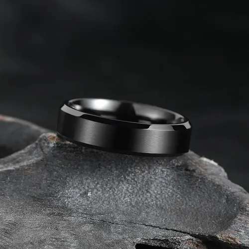 Miniatura 130 de King Will Anillo de boda de tungsteno para hombre, disponible en 15/64 a 25/64 de pulgada (6 a 10 mm), negro/plata, acabado mate, borde pulido