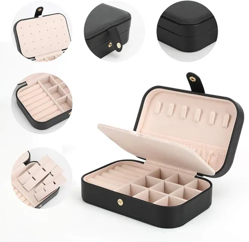 Miniatura 4 de FEISCON Joyero pequeño organizador de almacenamiento para collares, anillos, mini joyero, organizador de joyas de viaje de doble capa para mujeres