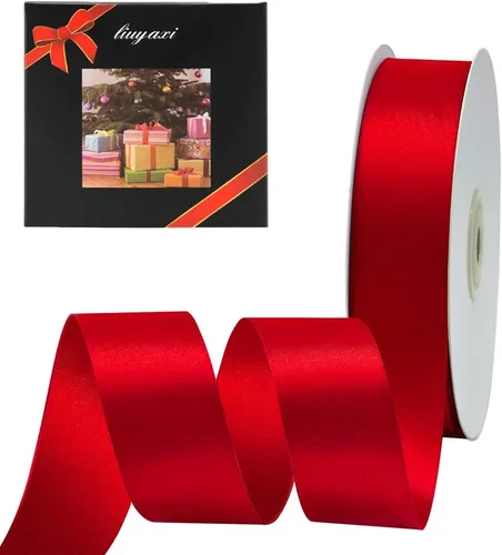 LIUYAXI Cinta de Satén Roja de Doble Cara 1" X 50 Yardas, Cintas Perfectas para Manualidades, Envoltura de Regalos de Navidad, Fabricación de Lazos