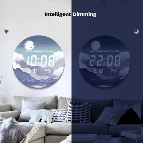 Miniatura 5 de Reloj de pared digital SCOAGE con luz nocturna MoonCloud moderno de 7 niveles de brillo 12/24H LED automático con temperatura fecha hora pantalla