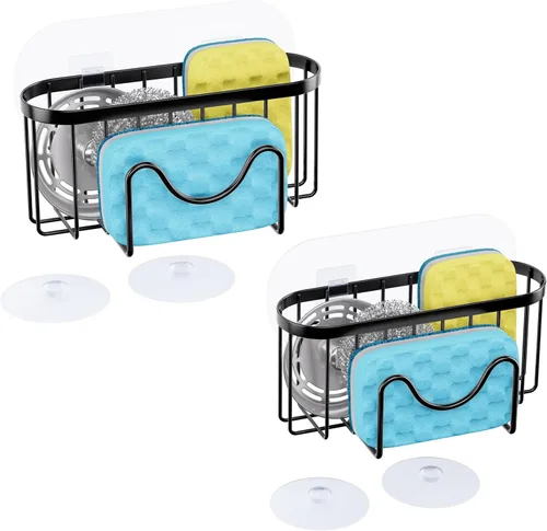 Miniatura 14 de HapiRm Organizador de esponja multifuncional con forma única en M, 2 métodos de instalación, organizador de fregadero de cocina, organizador
