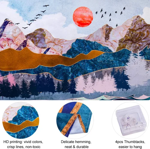 Miniatura 6 de SENNYI - Tapiz para colgar en la pared de montaña y puesta de sol, árboles, naturaleza, paisaje, decoración del hogar para habitación