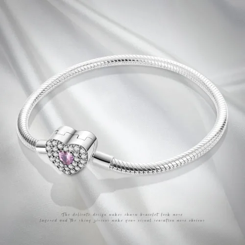 Miniatura 6 de Pandach Pulsera de plata de ley 925 con cierre de circonita cúbica transparente, pulsera de cadena de serpiente básica para cualquier dije
