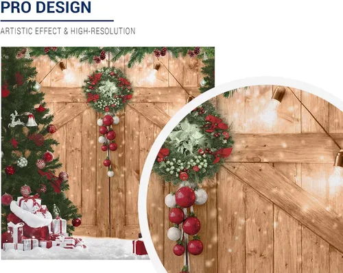 Miniatura 3 de Allenjoy Fondo rústico de 6 x 6 pies para puerta de granero de Navidad para fotografía, fondo de fiesta de madera de Feliz Navidad, vacaciones